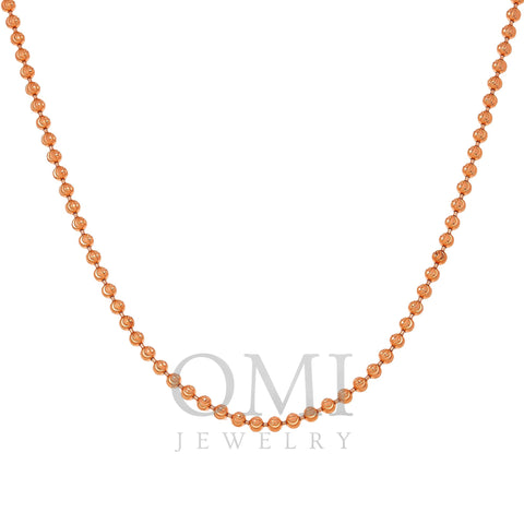 10k Rose Gold 2.3mm Moon Bead Chain Available In Sizes 18