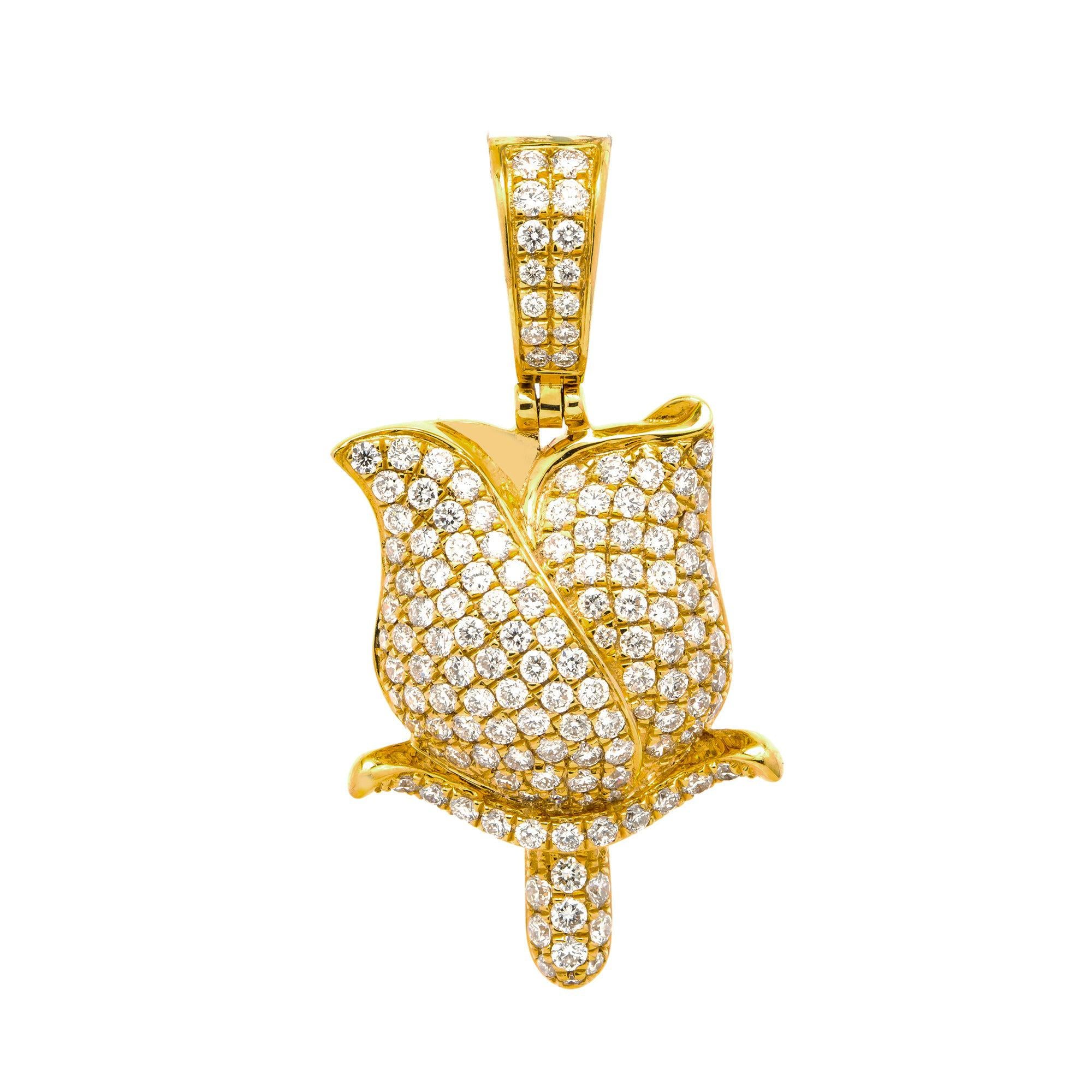 14K GOLD DIAMOND ROSE PENDANT 1.50 CT