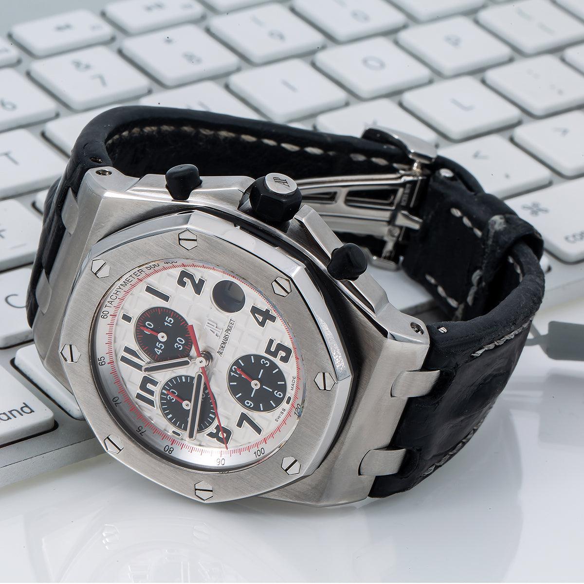 Audemars Piguet Royal Oak Offshore 42MM 26170ST White Arabic Dial Stainless Steel Bezel Black Alligator Leather Strap