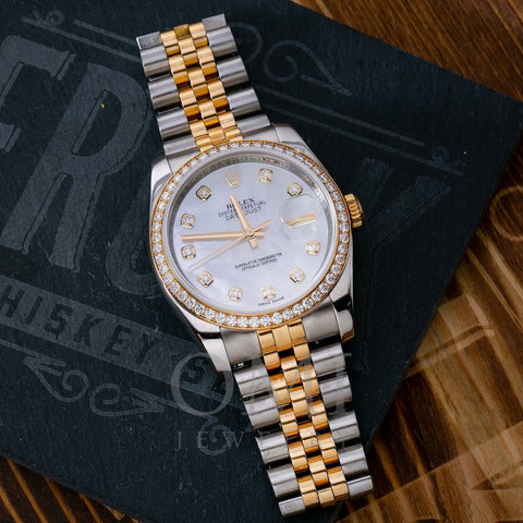 Rolex Datejust 116243 36MM Factory White Mother Of Pearl Diamond Dial With Two Tone Jubilee Bracelet