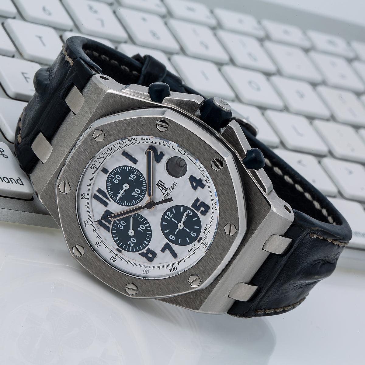 Audemars Piguet Royal Oak Offshore 42MM 26170ST White Arabic Dial Stainless Steel Bezel Black Alligator Leather Strap