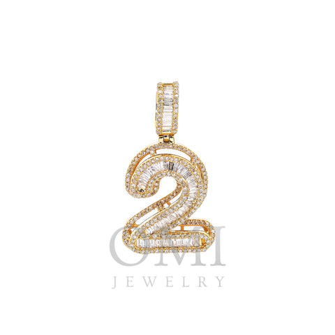 14K GOLD NUMBER 2 PENDANT WITH 1.29 CT DIAMONDS