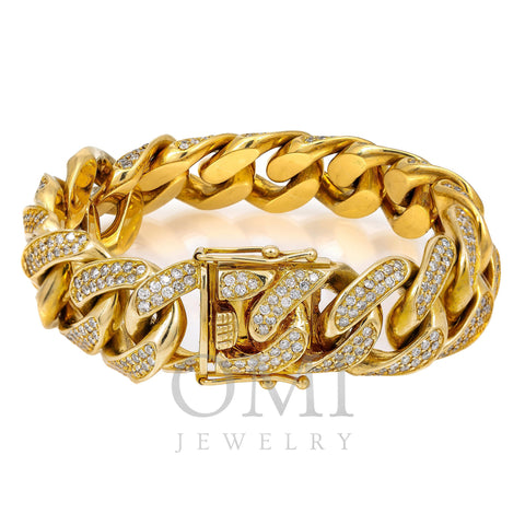 18K Yellow Gold Cuban Bracelet With 8.94 CT Diamonds