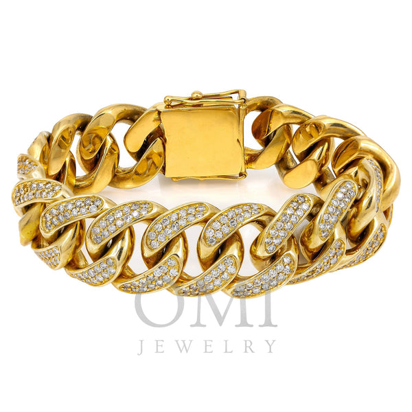 18K Yellow Gold Cuban Bracelet With 8.94 CT Diamonds