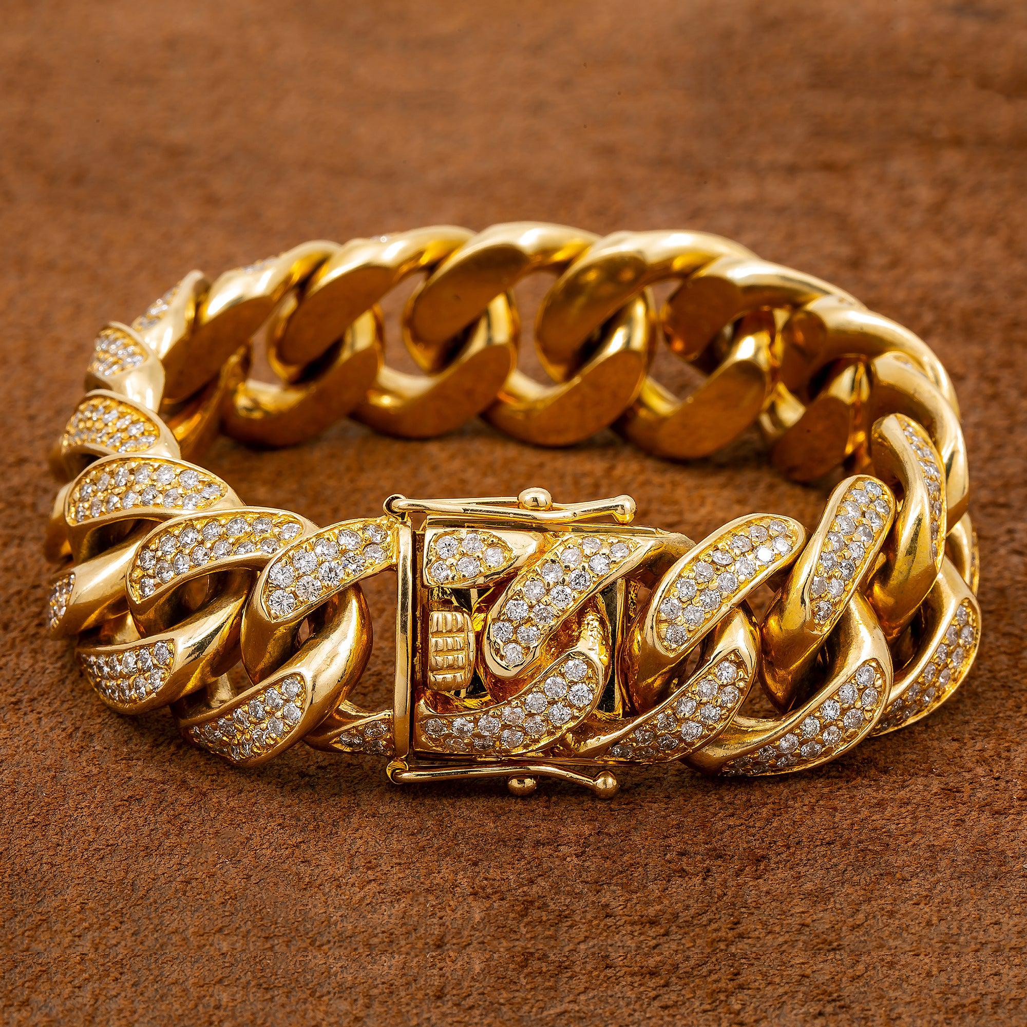 18K Yellow Gold Cuban Bracelet With 8.94 CT Diamonds