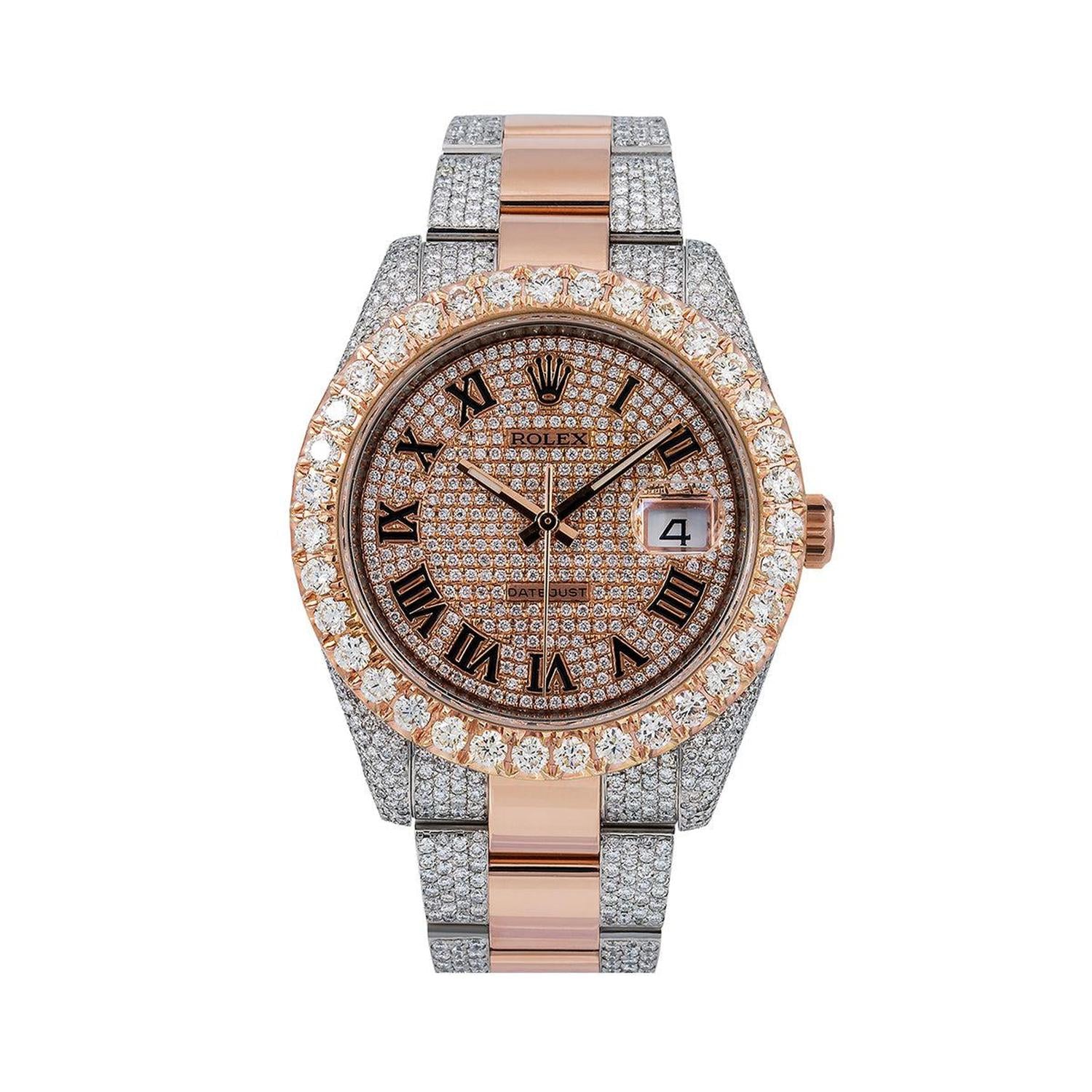 Rolex Datejust 41MM 126331 Diamond Paved Roman Dial Diamond Bezel Two Tone Semi Diamond Oyster Bracelet
