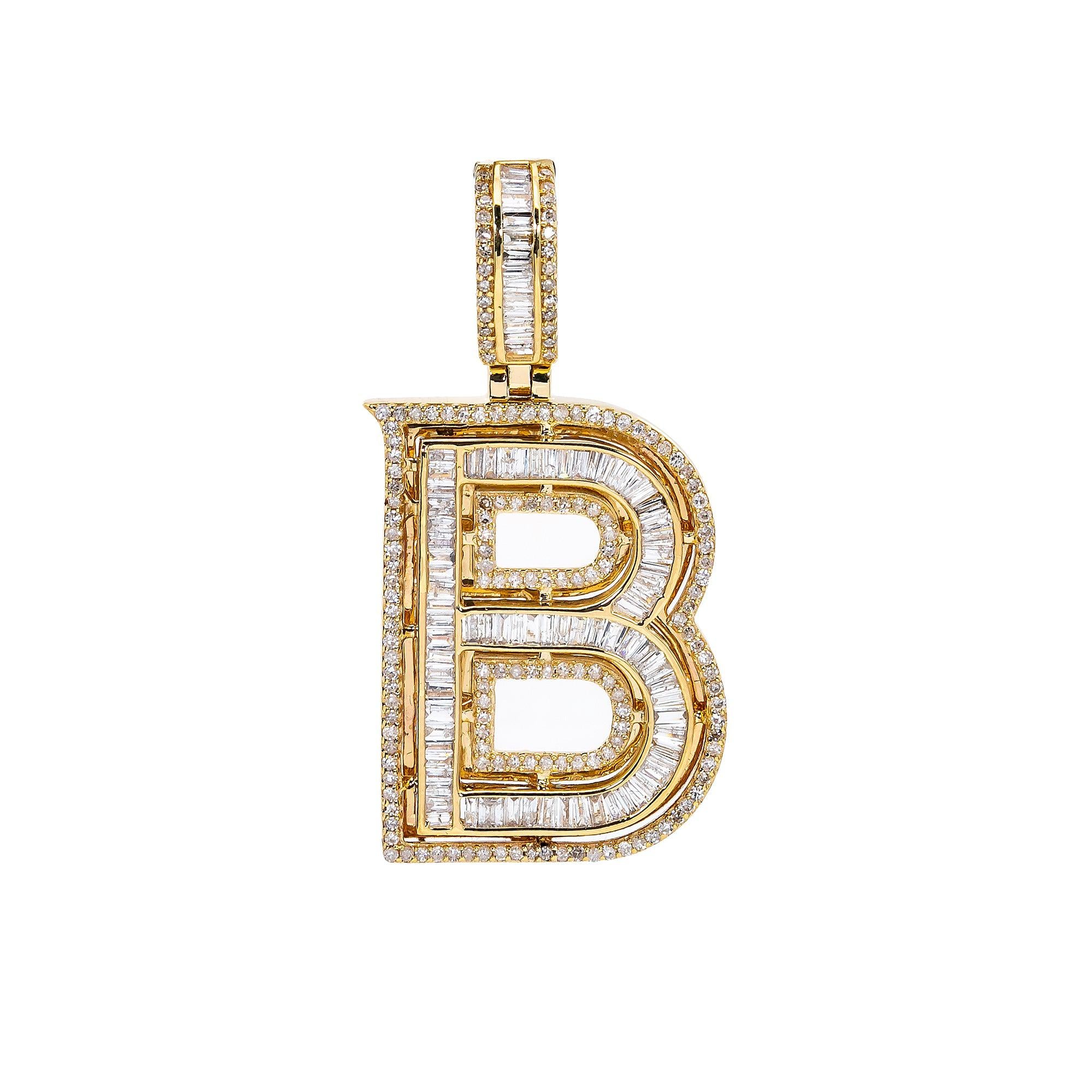 UNISEX DIAMOND INITIAL B PENDANT WITH 1.37 CT DIAMONDS