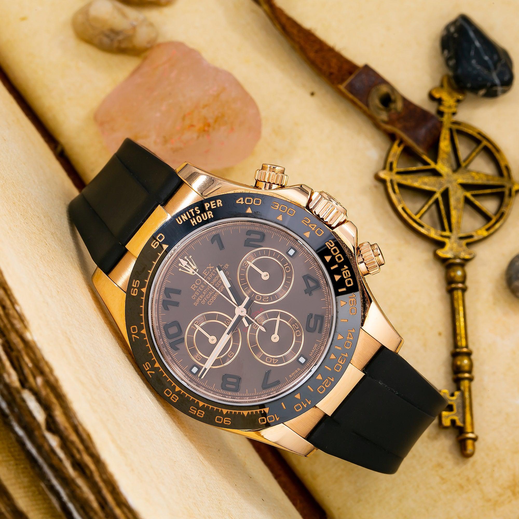 Rolex Cosmograph Daytona 40MM 116515 Chocolate Arabic Dial Black Ceramic Tachymeter Bezel Black Rubber Strap