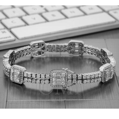 Fancy 14K White Gold Men's Bracelet With 10.50 CT Round and Baguette Diamonds
