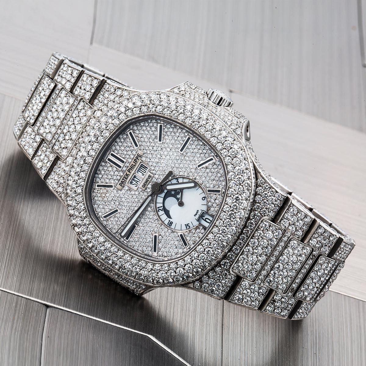 Patek Philippe Nautilus 40.5MM 5726/1A Diamond Paved Dial Diamond Paved Bezel Stainless Steel Full Diamond Bracelet 25.75ct