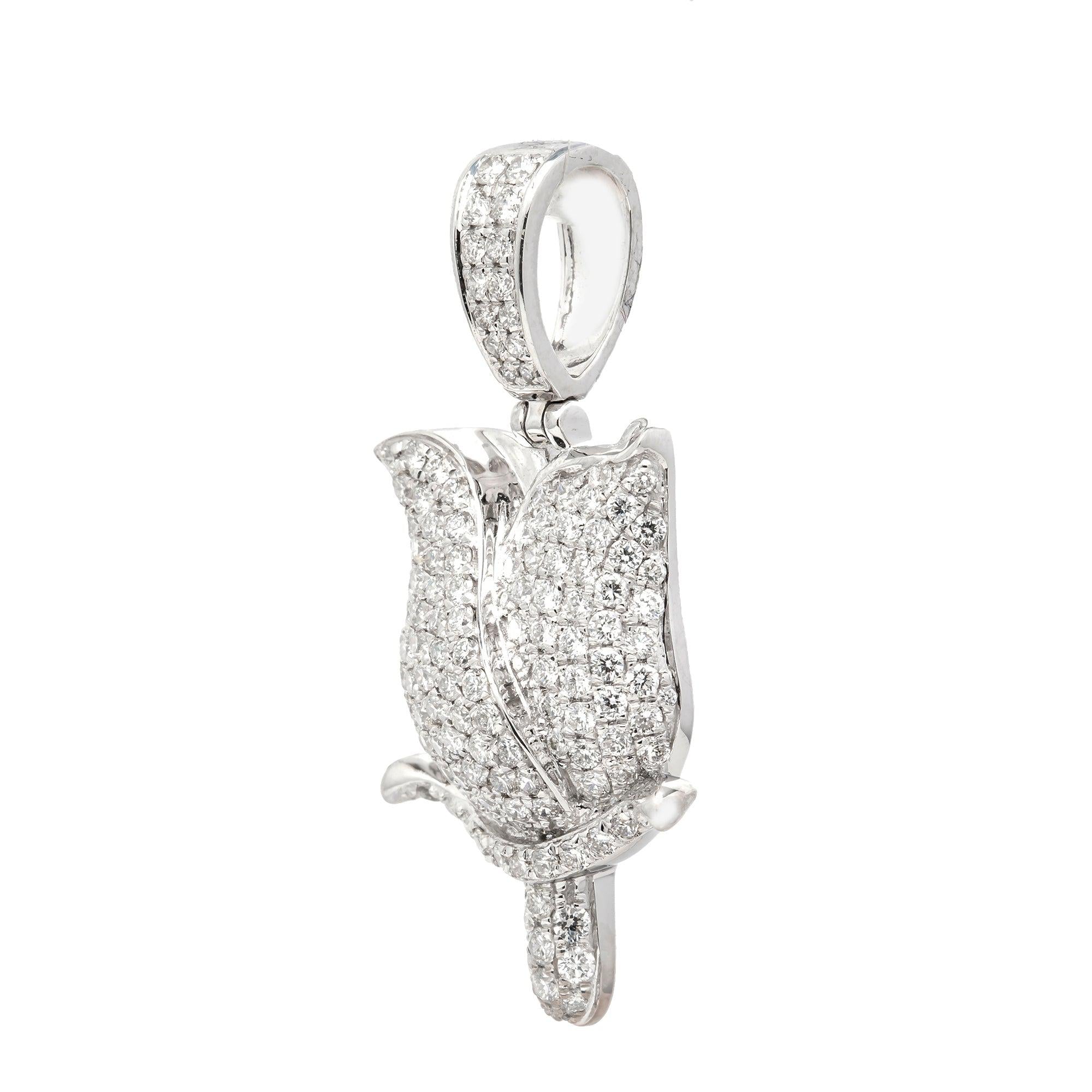 14K GOLD DIAMOND ROSE PENDANT 1.50 CT