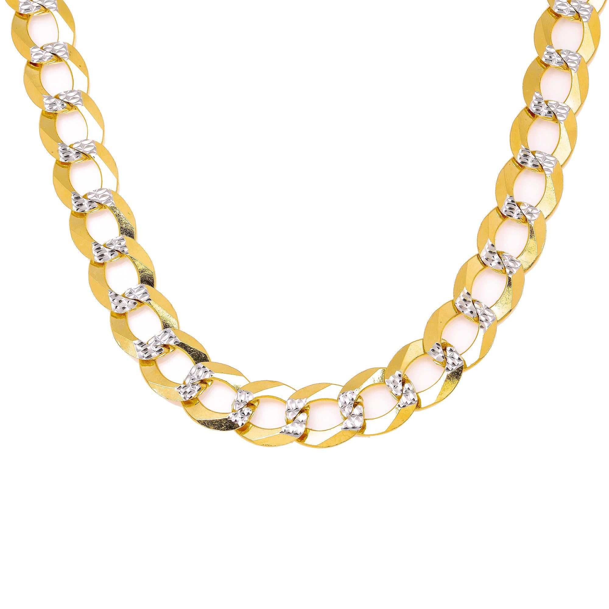 14K Yellow Gold 11.35mm Open Link Dia Cut Cuban Chain Available In Sizes 18"-26"
