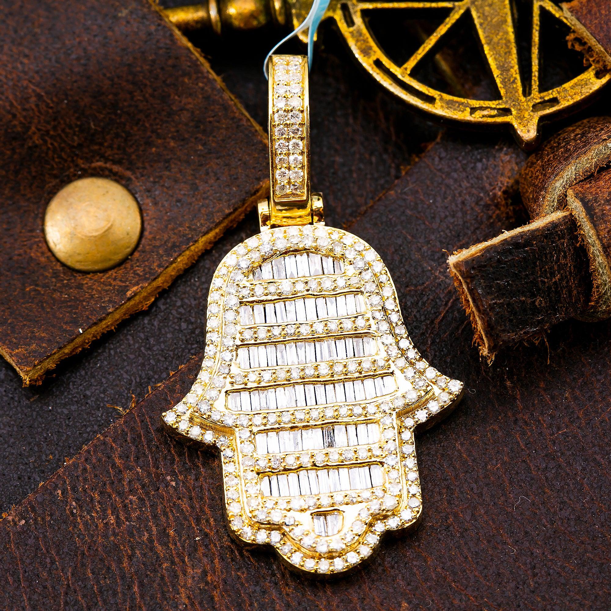 10K YELLOW GOLD HAMSA  WITH 1.34 CT  BAGUETTE DIAMONDS