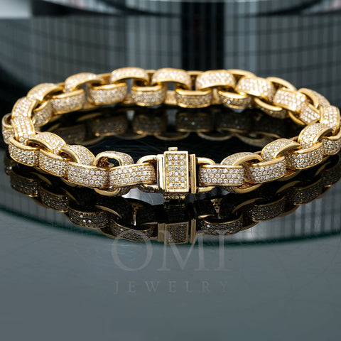 14K Yellow Gold Men's Custom Diamond Bracelet With 13.06 CT Diamonds