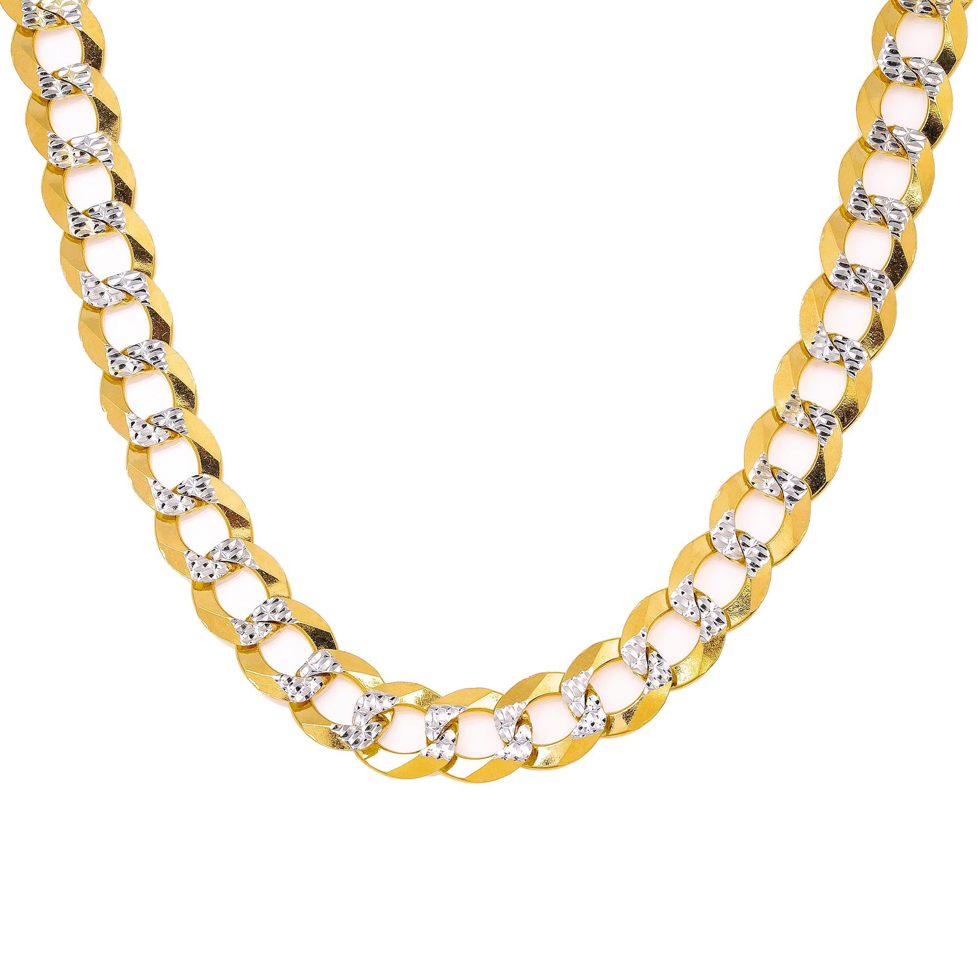 14K Yellow Gold 11mm Open Link Dia Cut Cuban Chain Available In Sizes 18"-26"
