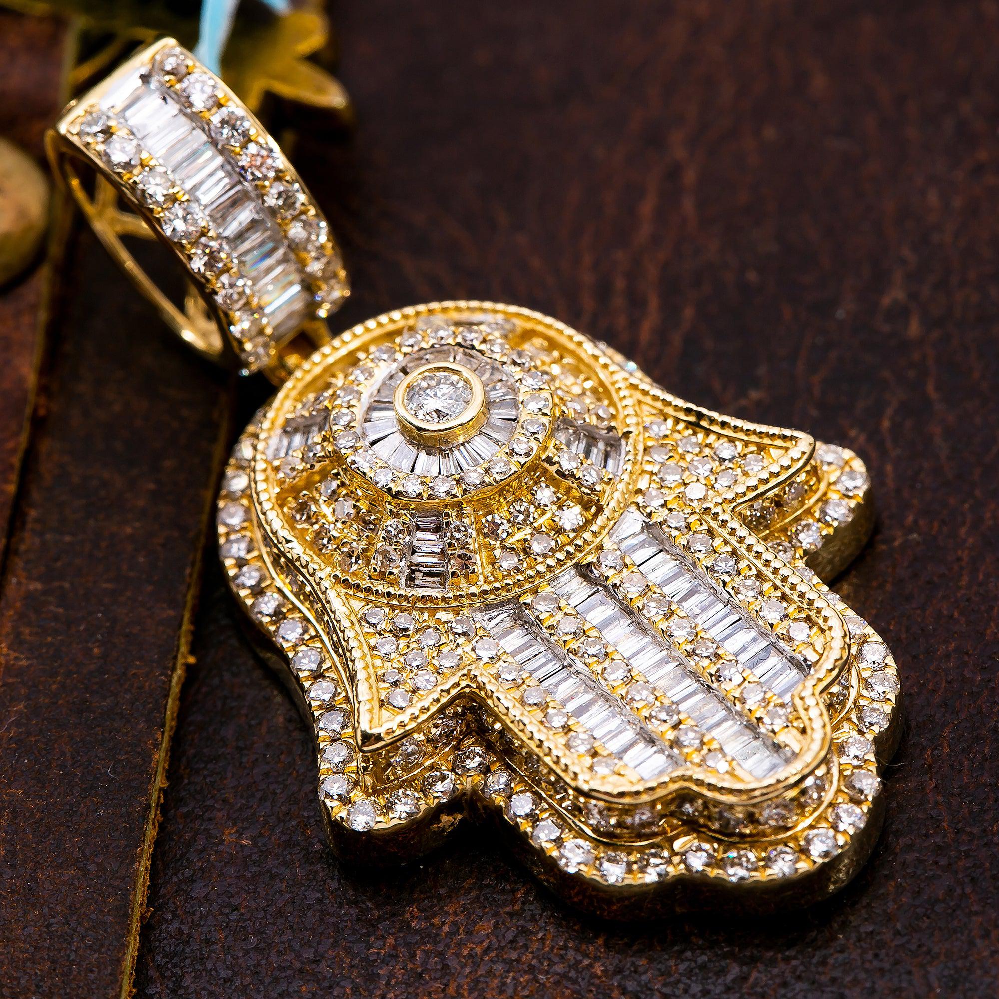 14K YELLOW GOLD HAMSA  WITH 2.75 CT  BAGUETTE DIAMONDS