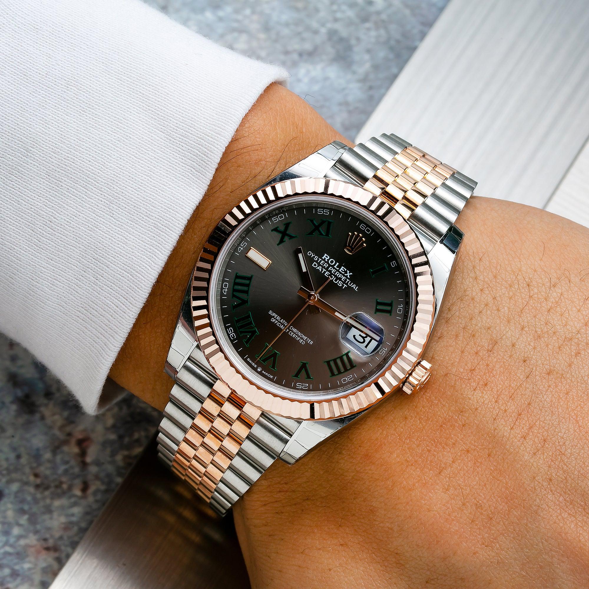 Rolex Datejust 41MM 126331 Gray Roman Dial Fluted Bezel Two Tone Rose Gold Jubilee Bracelet