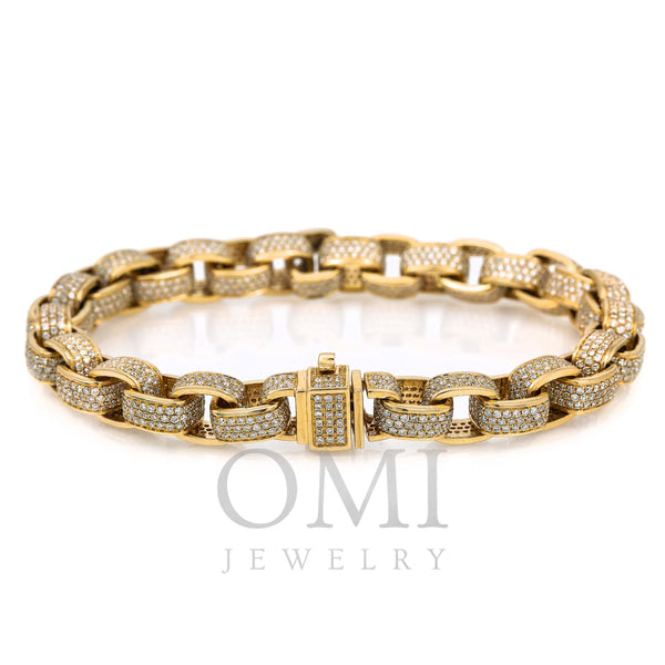 14K Yellow Gold Men's Custom Diamond Bracelet With 13.06 CT Diamonds