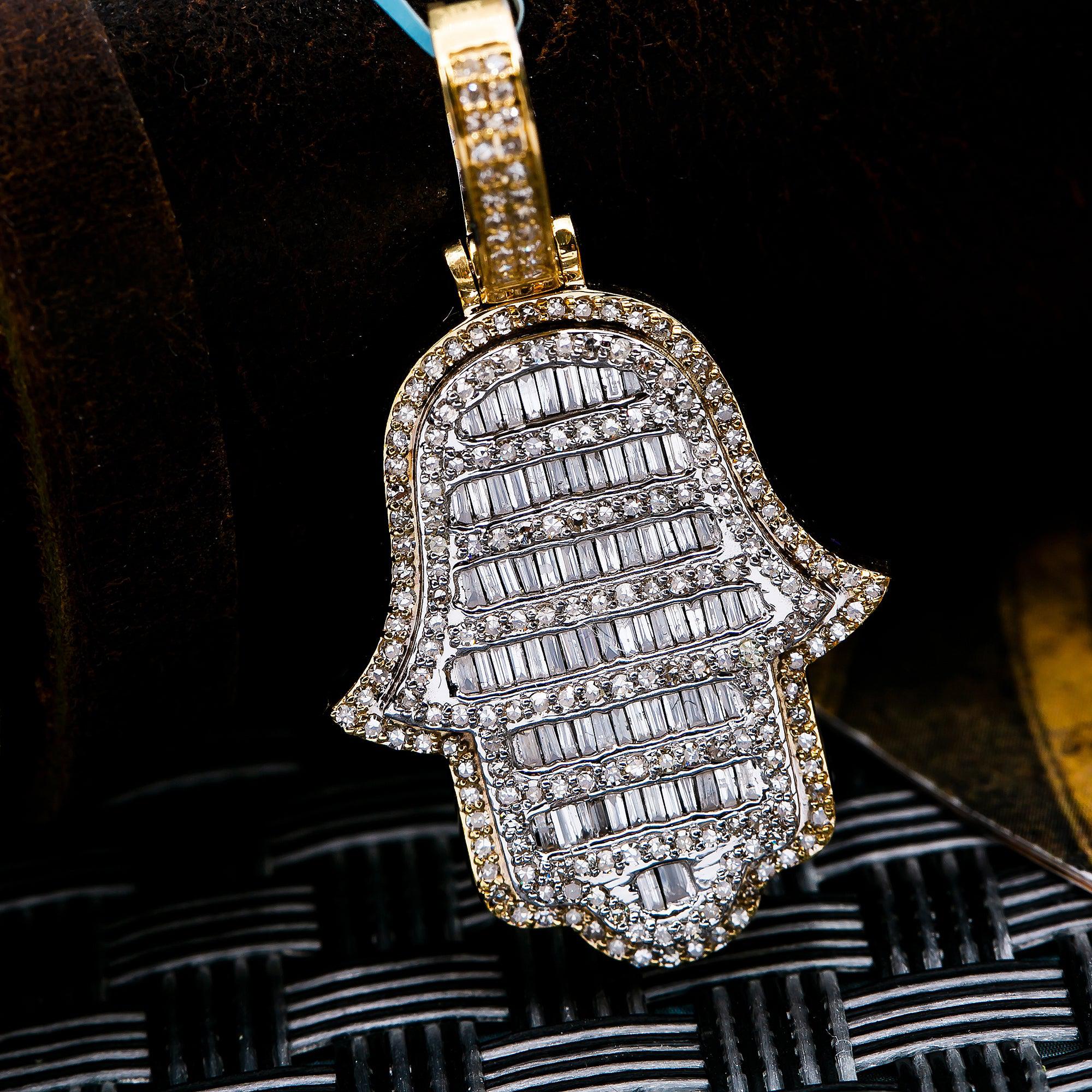 10K YELLOW GOLD HAMSA  WITH 1.5 CT  BAGUETTE DIAMONDS