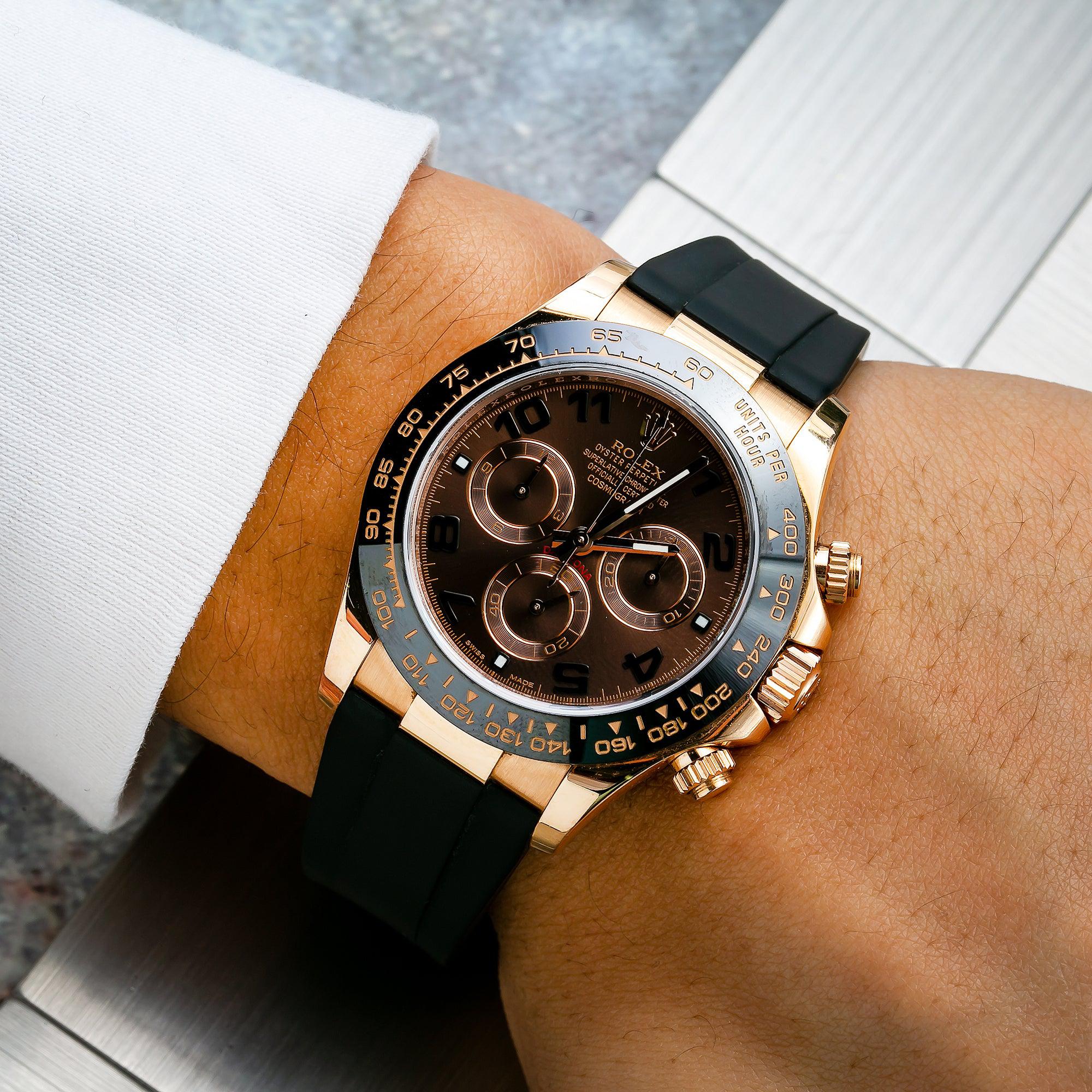 Rolex Cosmograph Daytona 40MM 116515 Chocolate Arabic Dial Black Ceramic Tachymeter Bezel Black Rubber Strap