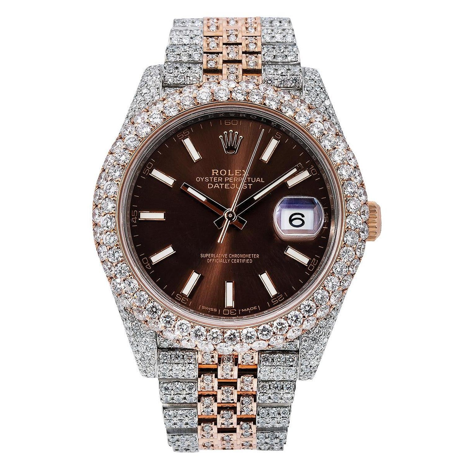 Rolex Datejust 36MM 126331 Chocolate Dial Diamond Bezel Two Tone Full Diamond Jubilee Bracelet 22.75ct