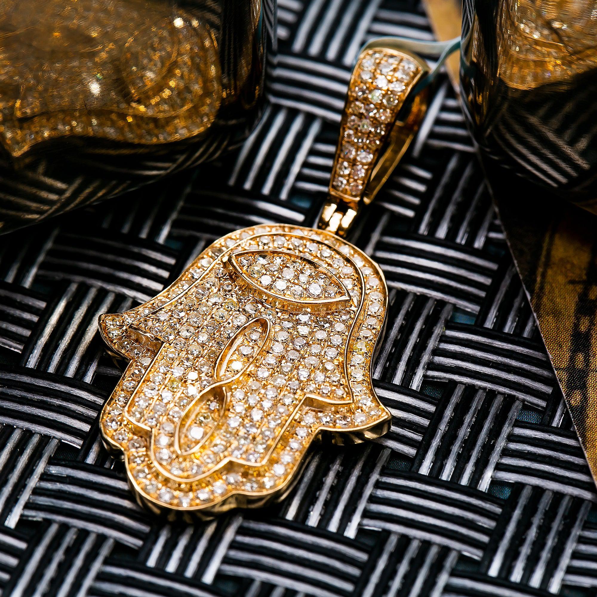 10K YELLOW GOLD HAMSA WITH 1.62 CT BAGUETTE DIAMONDS