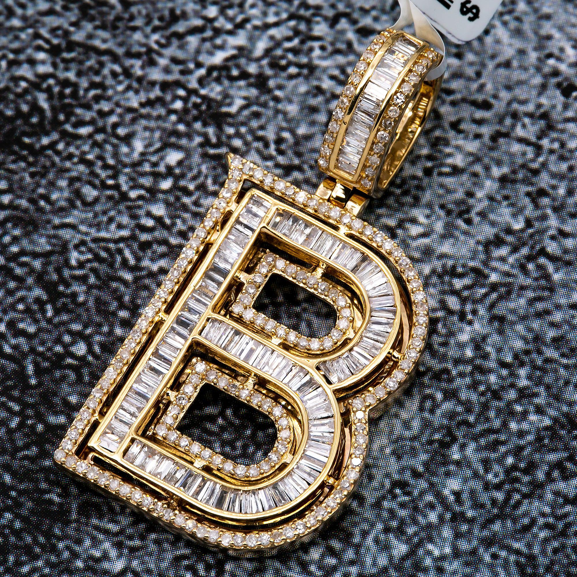 UNISEX DIAMOND INITIAL B PENDANT WITH 1.37 CT DIAMONDS