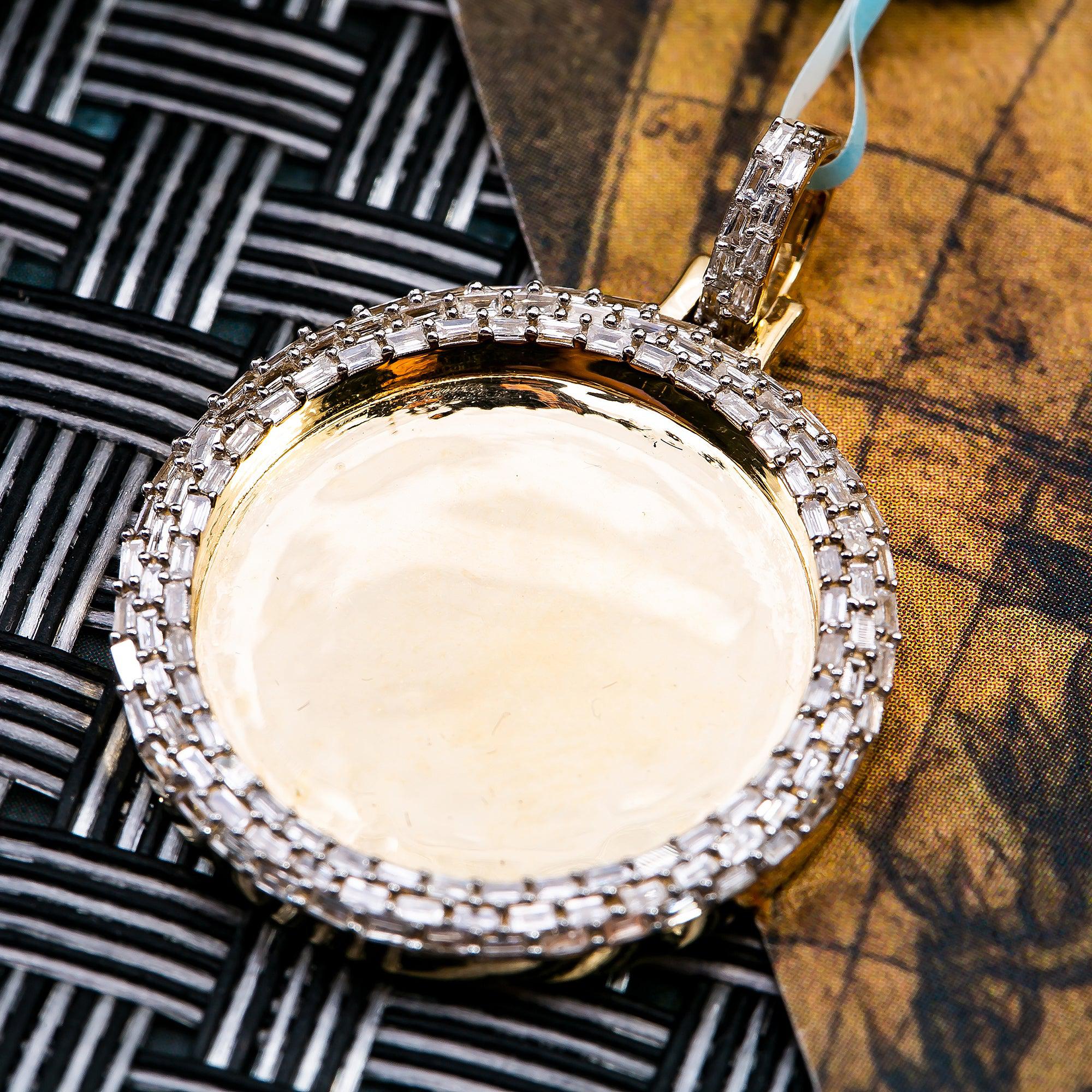 10K YELLOW GOLD PICTURE PENDANT 3.75 CT BAGUETTE DIAMONDS