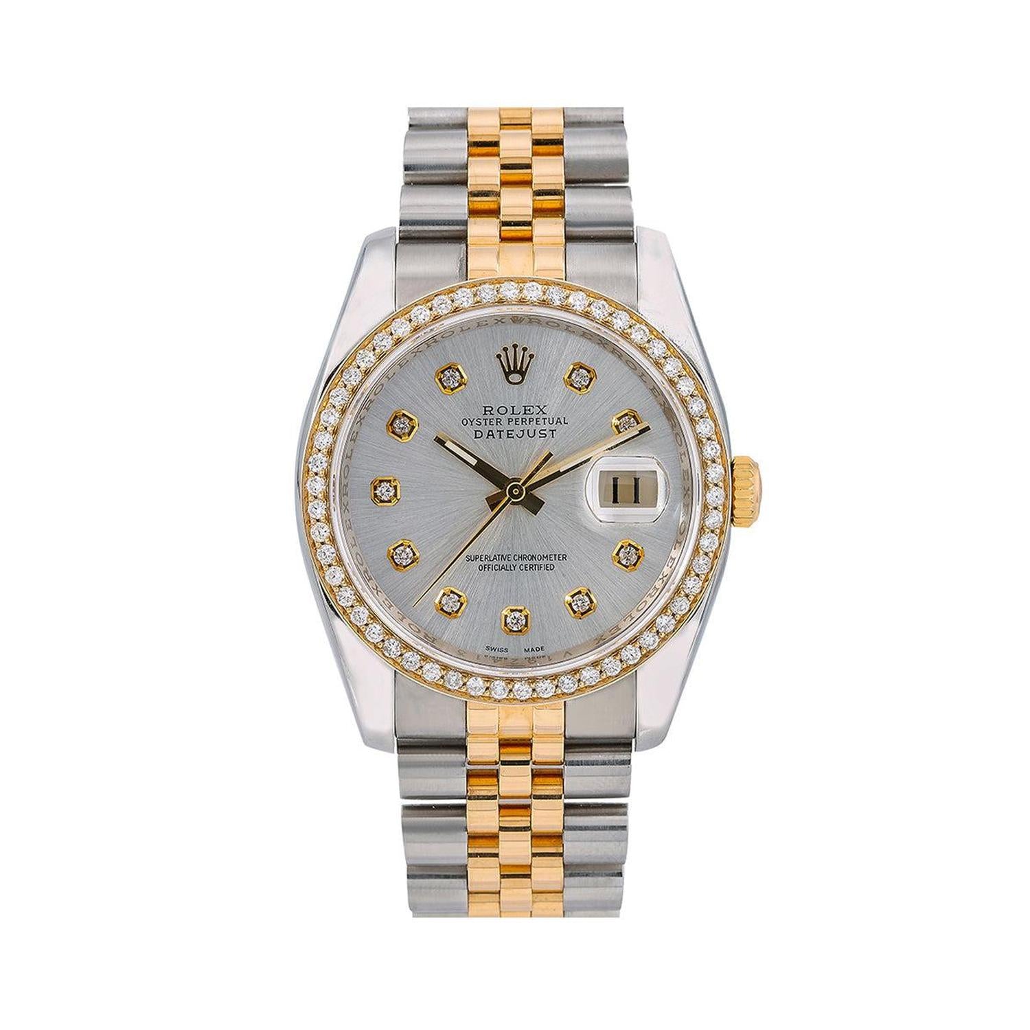 Rolex Datejust 36MM 116233 Mother of Pearl Diamond Dial Diamond Bezel Two Tone Jubilee Bracelet 1.4ct