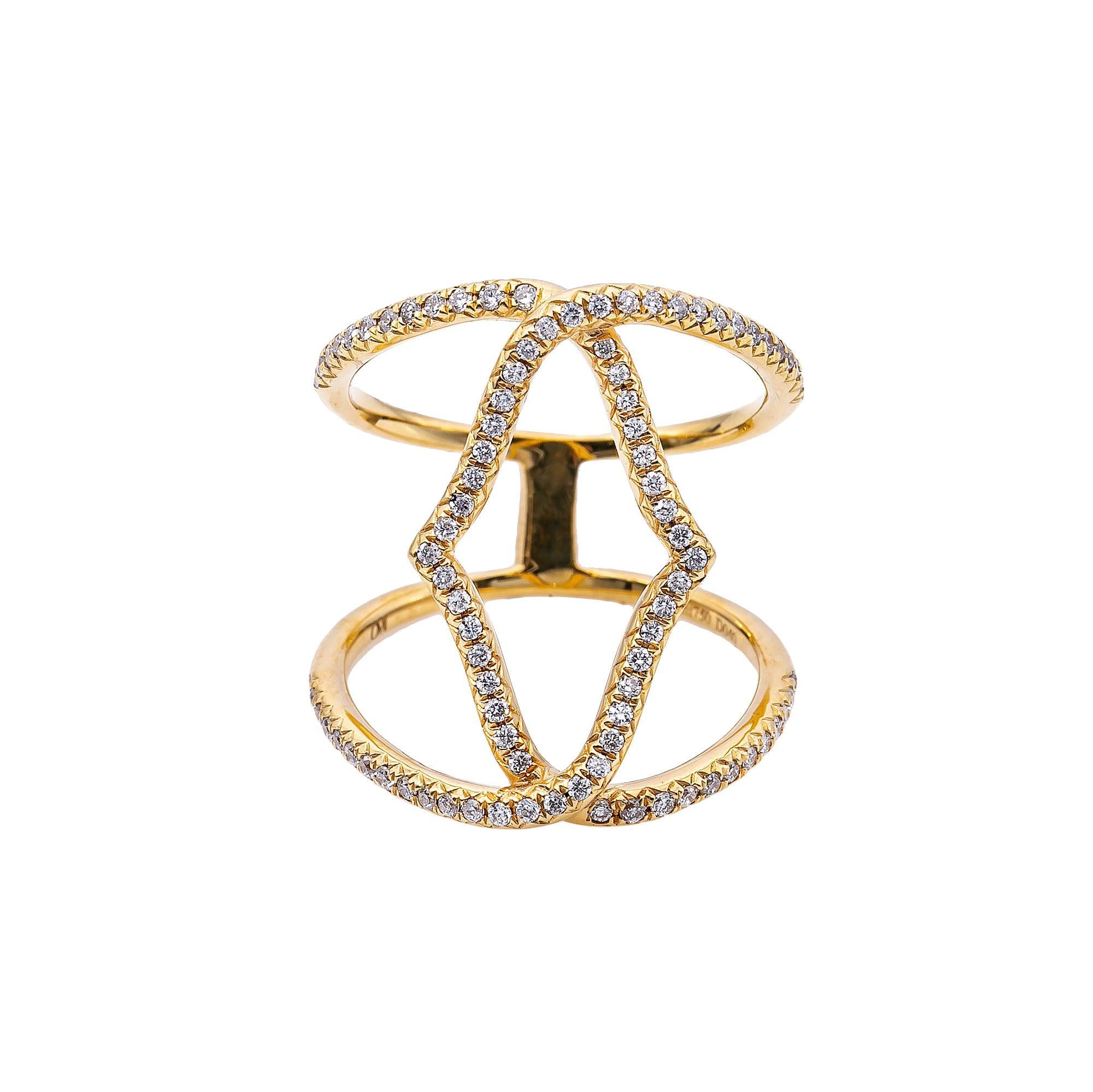 18K YELLOW GOLD DIAMOND DOUBLE CONNECTED CIRCLES RING 0.43 CT