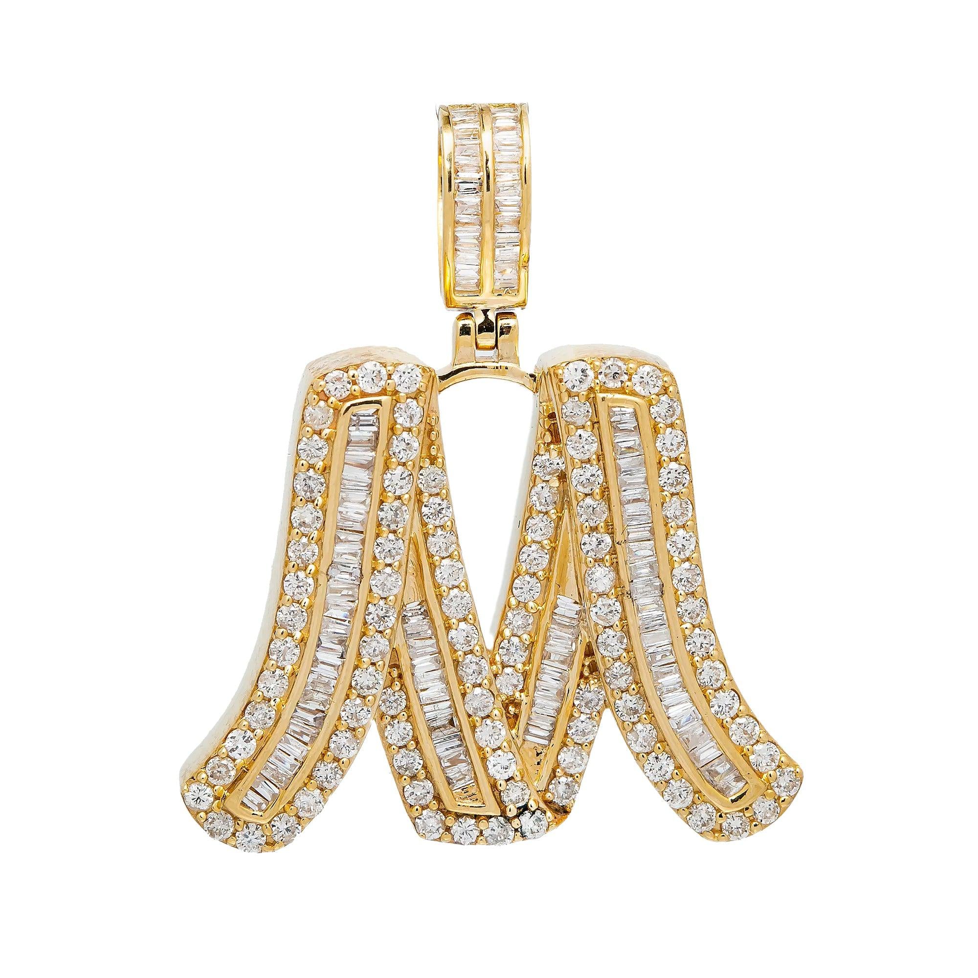 14K YELLOW GOLD DIAMOND LETTER M PENDANT 1.48 CT