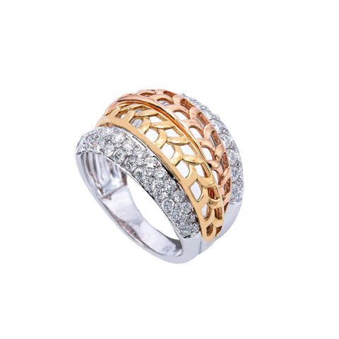 18K GOLD TRICOLOR DIAMOND RING 1.66 CT