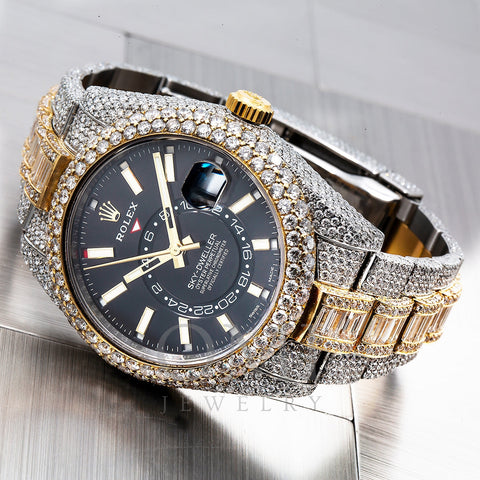 Rolex Sky-Dweller Diamond Watch, 326933 42mm, Black Dial With Flower Setting 31.50 CT Diamonds