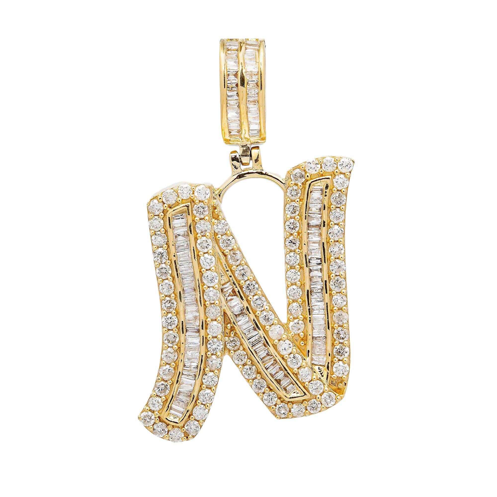 14K YELLOW GOLD DIAMOND LETTER N PENDANT 1.28 CT