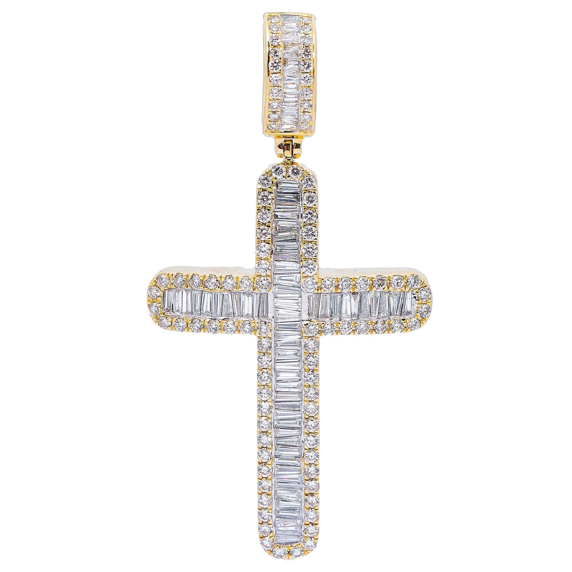 14K YELLOW GOLD CROSS  WITH 4.75 CT  BAGUETTE DIAMONDS