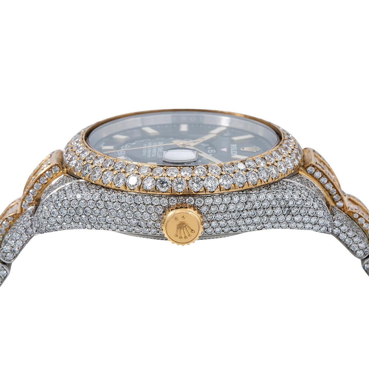 Rolex Sky-Dweller 42MM 326933 Black Dial Diamond Bezel Two Tone Yellow Gold Full Diamond Oyster Bracelet 31.5ct