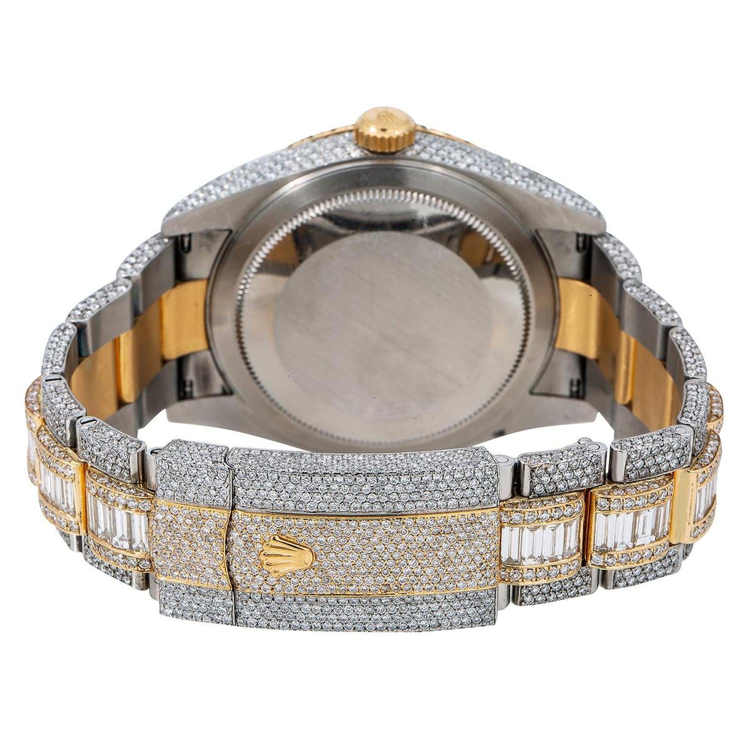 Rolex Sky-Dweller 42MM 326933 Black Dial Diamond Bezel Two Tone Yellow Gold Full Diamond Oyster Bracelet 31.5ct