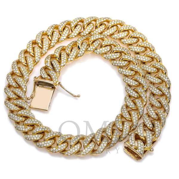 10K Yellow Gold Men's Cuban Link Chain 12MM With 25.25 CT Diamonds