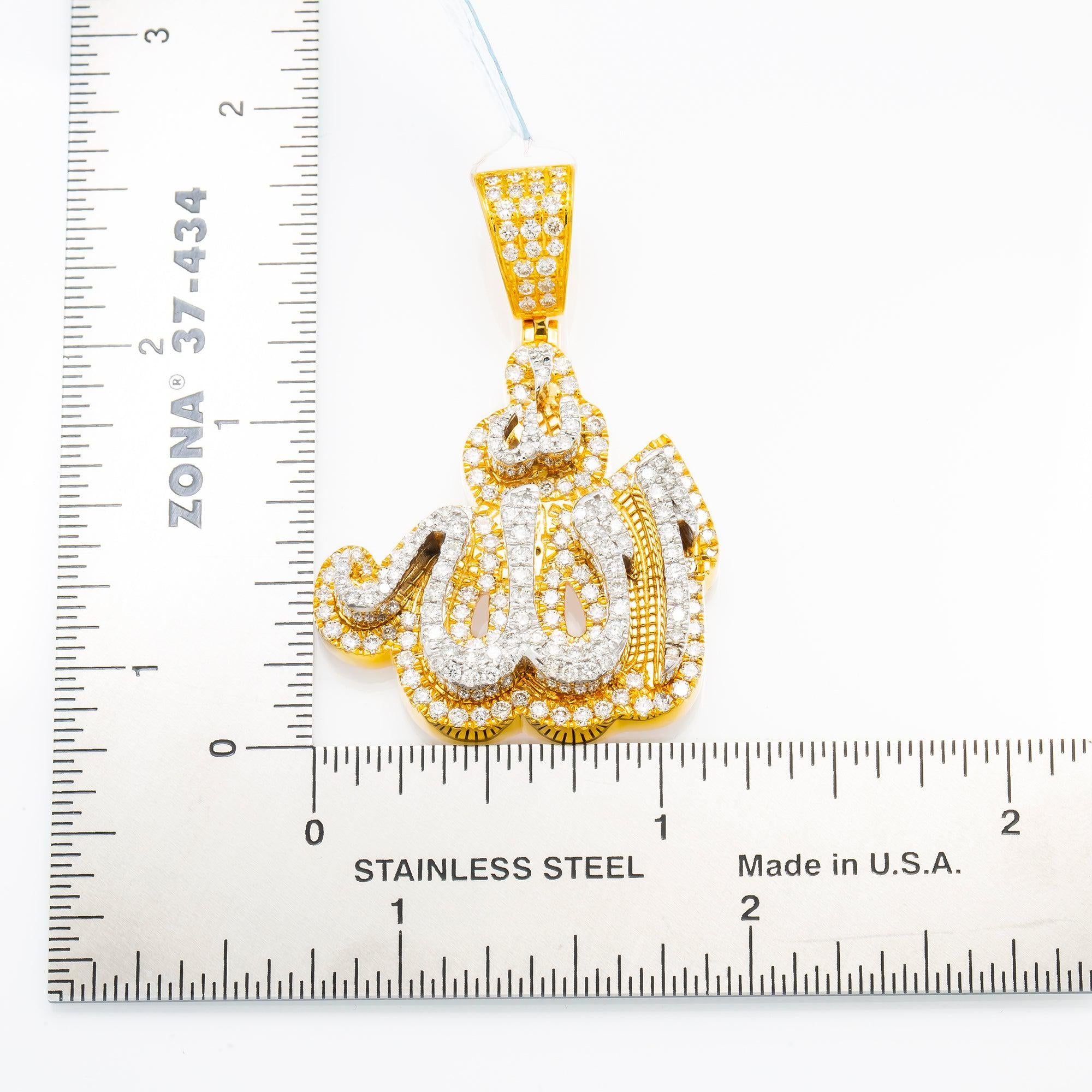 14K GOLD TWO TONE DIAMOND 3D ALLAH PENDANT 2.30 CT