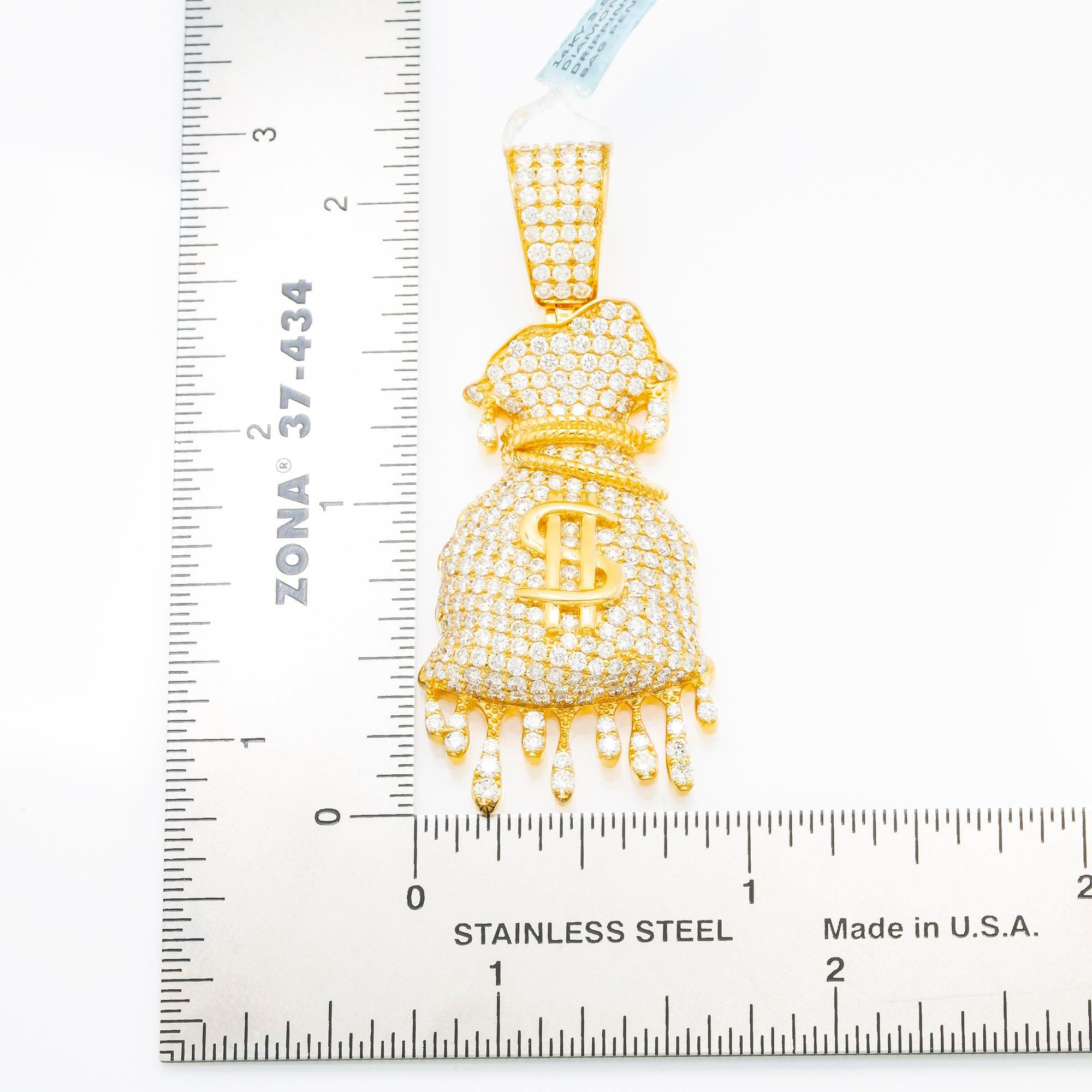 14K GOLD DIAMOND DRIPPING MONEY BAG PENDANT 3.75 CT