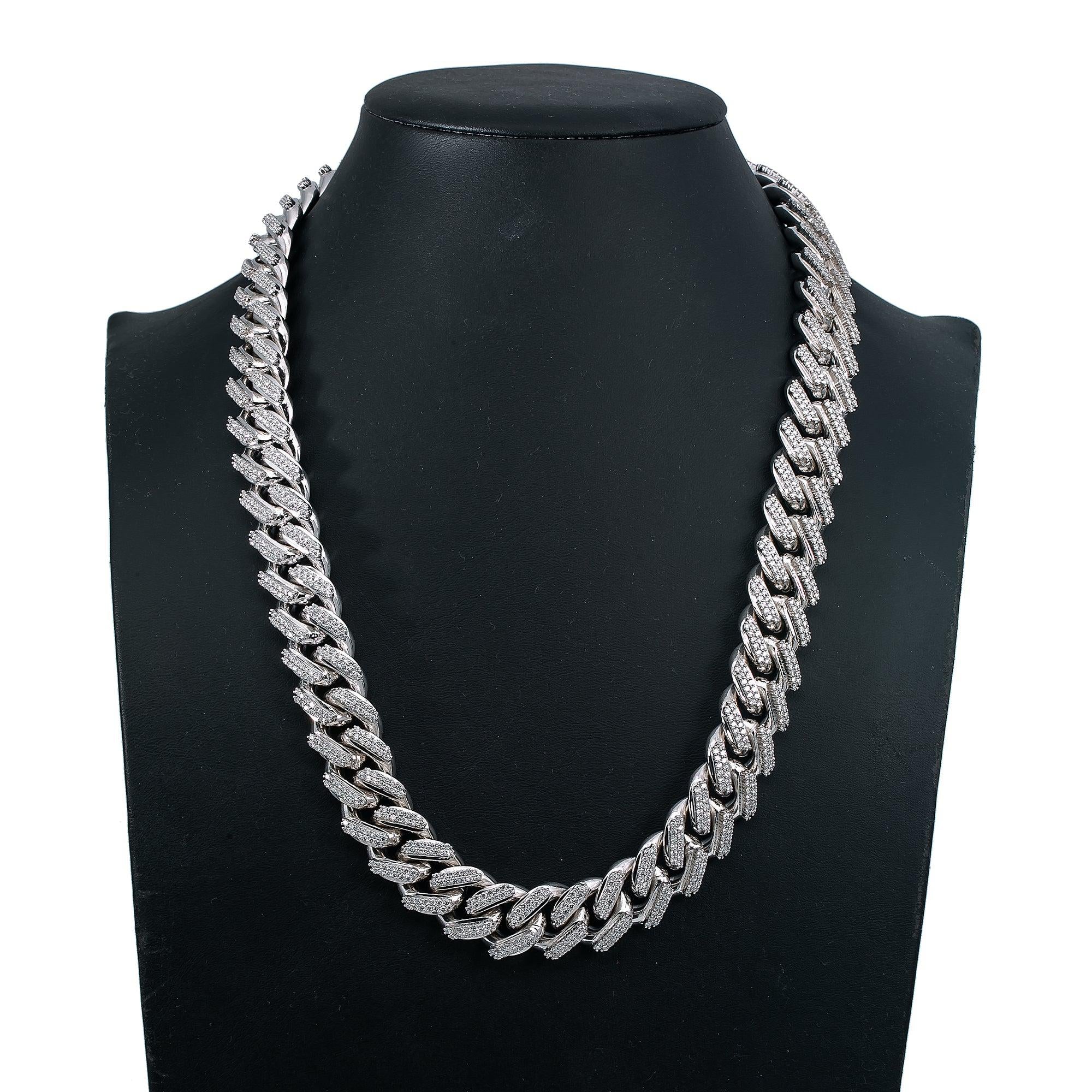 14K White Gold 24"/19MM Men's Cuban Link Chain  With 30.93 CT Diamonds