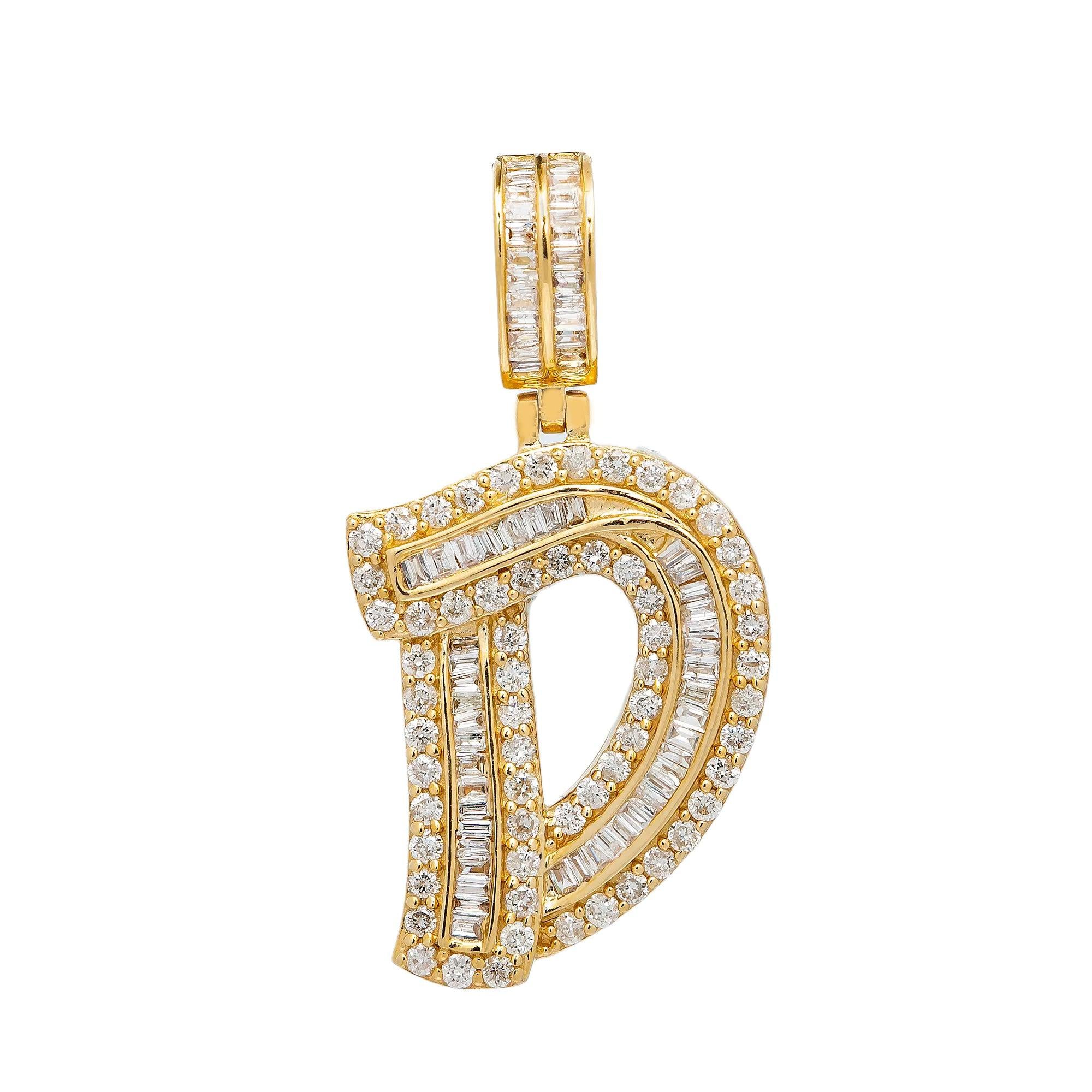14K YELLOW GOLD DIAMOND LETTER D PENDANT 1.05 CT