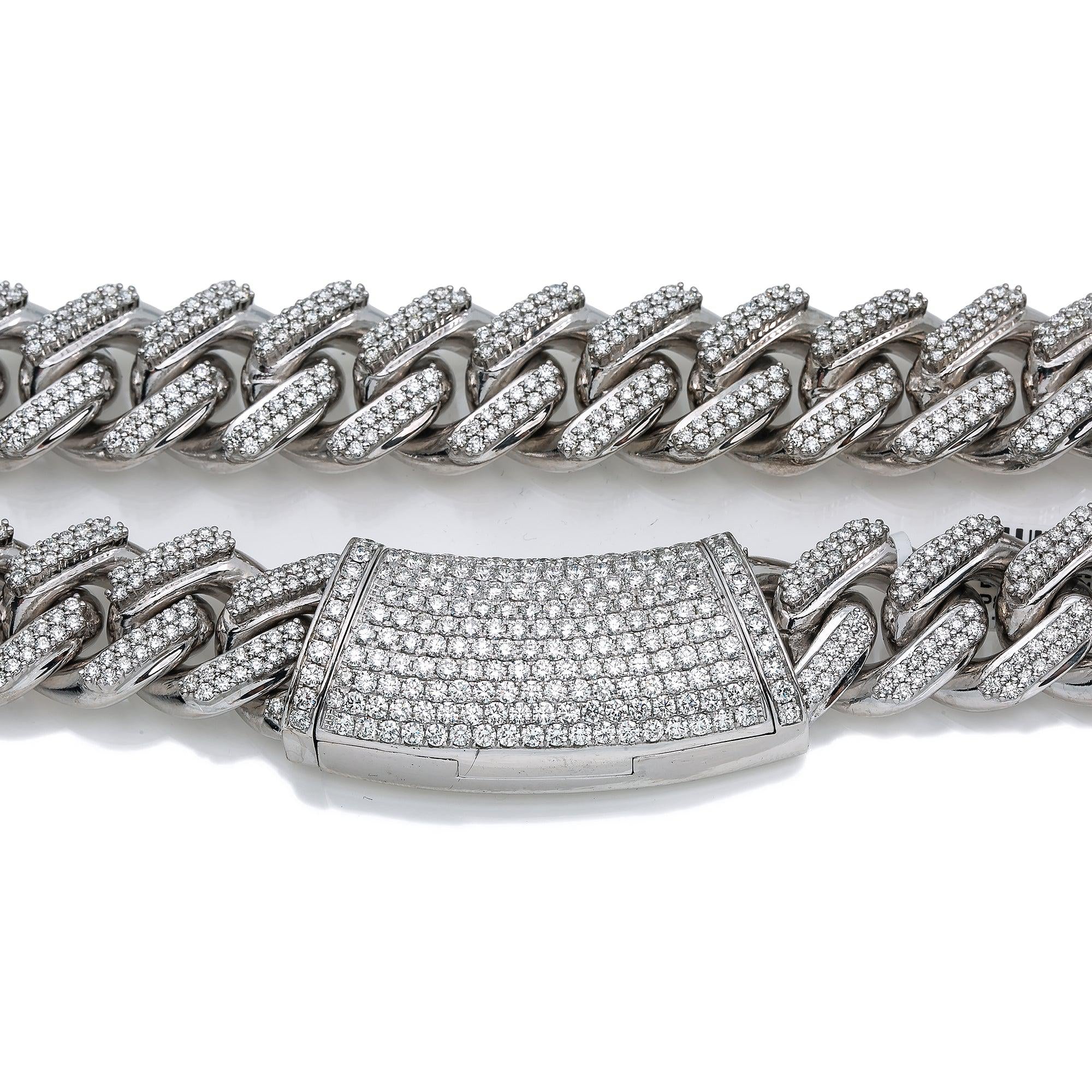 14K White Gold 24"/19MM Men's Cuban Link Chain  With 30.93 CT Diamonds