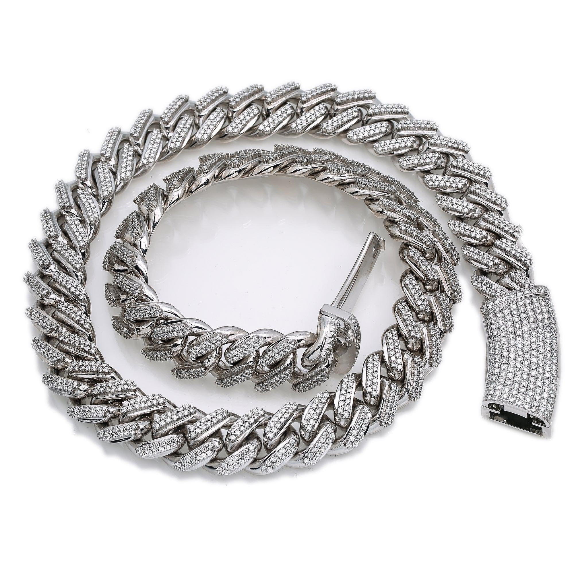 14K White Gold 24"/19MM Men's Cuban Link Chain  With 30.93 CT Diamonds