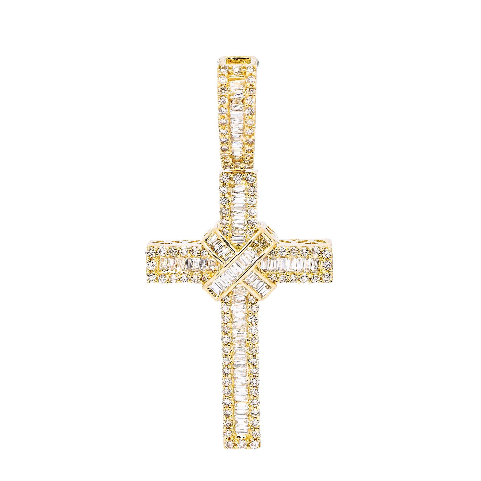 14K YELLOW GOLD CROSS  WITH 1.60 CT  BAGUETTE DIAMONDS