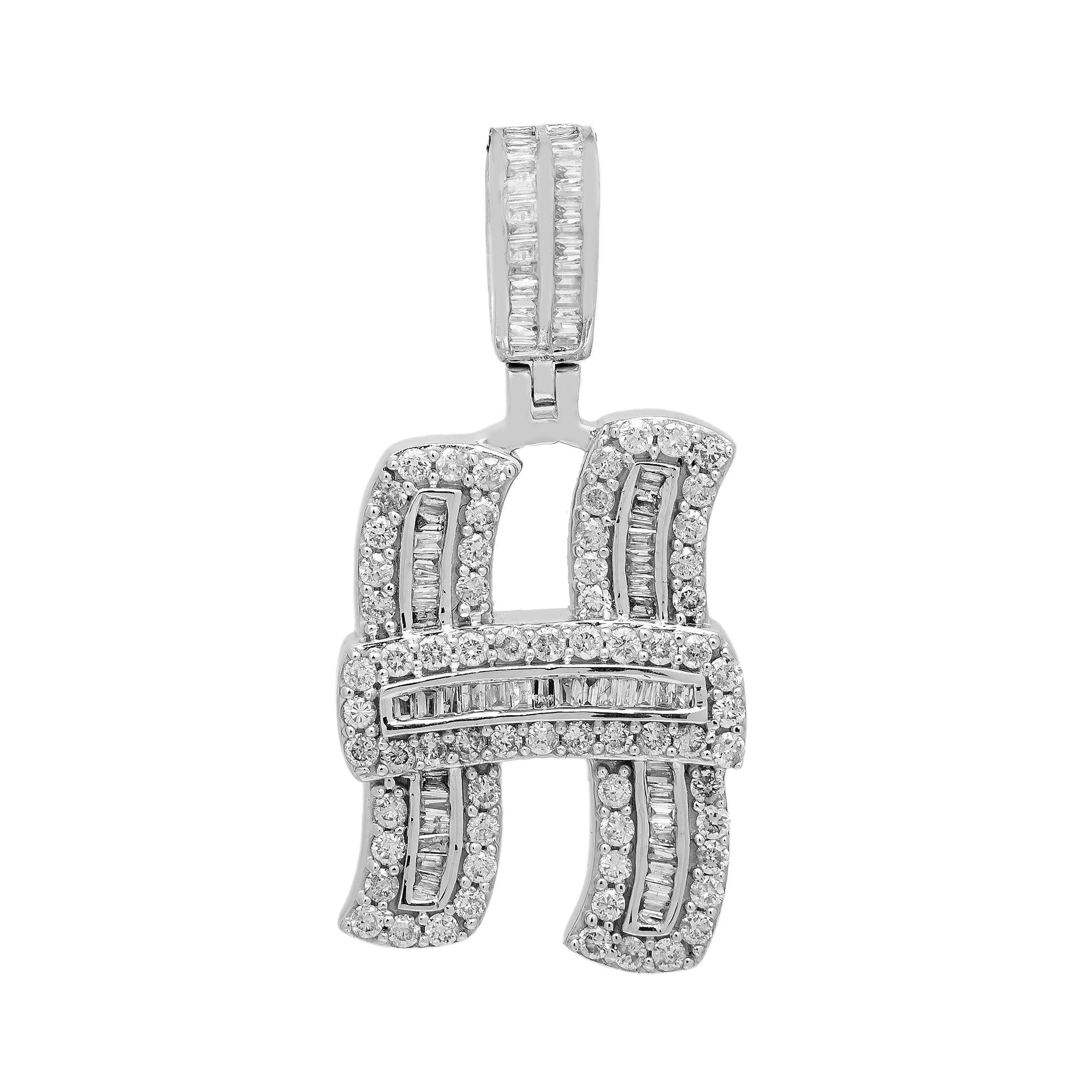14K WHITE GOLD LETTER M PENDANT WITH 1.10 CT DIAMONDS