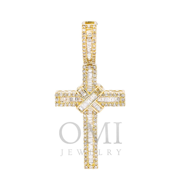 14K YELLOW GOLD CROSS  WITH 1.60 CT  BAGUETTE DIAMONDS