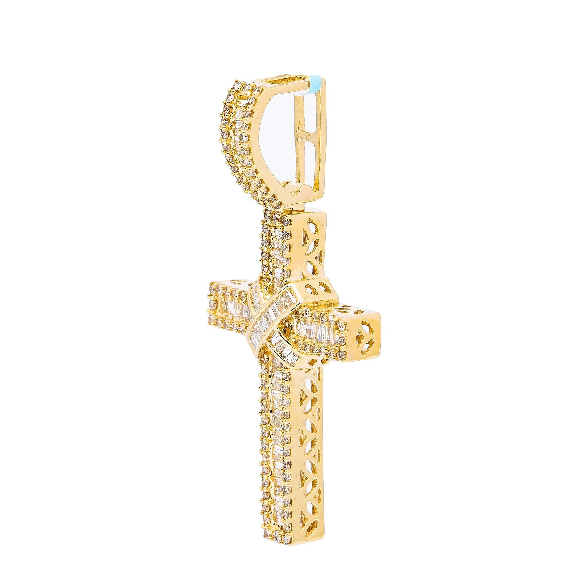 14K YELLOW GOLD CROSS  WITH 1.60 CT  BAGUETTE DIAMONDS