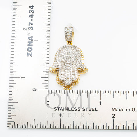 14K GOLD BAGUETTE DIAMOND HAMSA PENDANT WITH DOME MIDDLE 1.45 CT