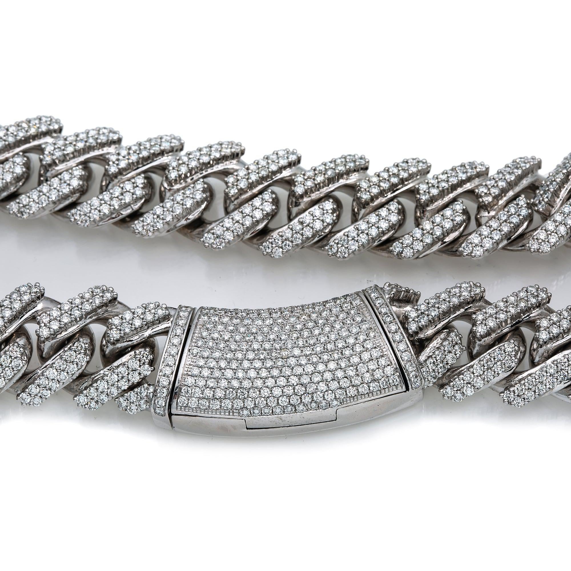 10K WHITE GOLD DIAMOND MEN'S CUBAN CHOKER 34.26 CT